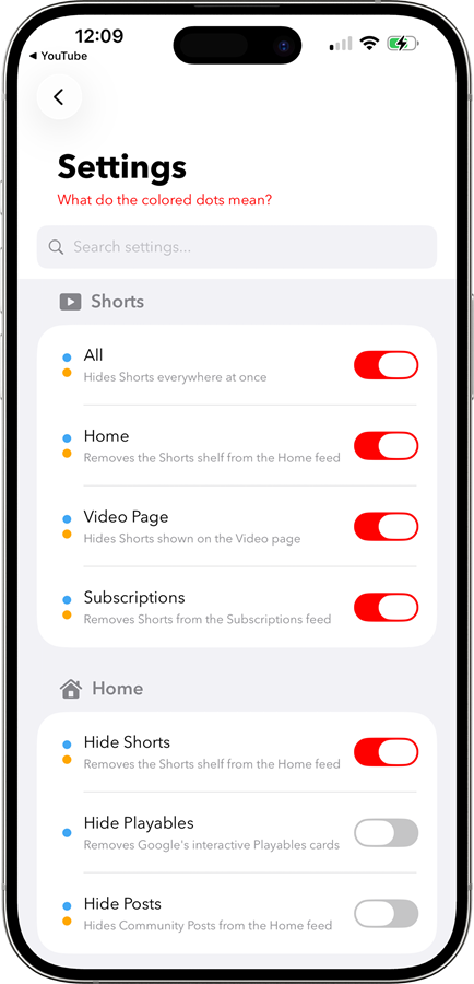 Sink It for YouTube Settings